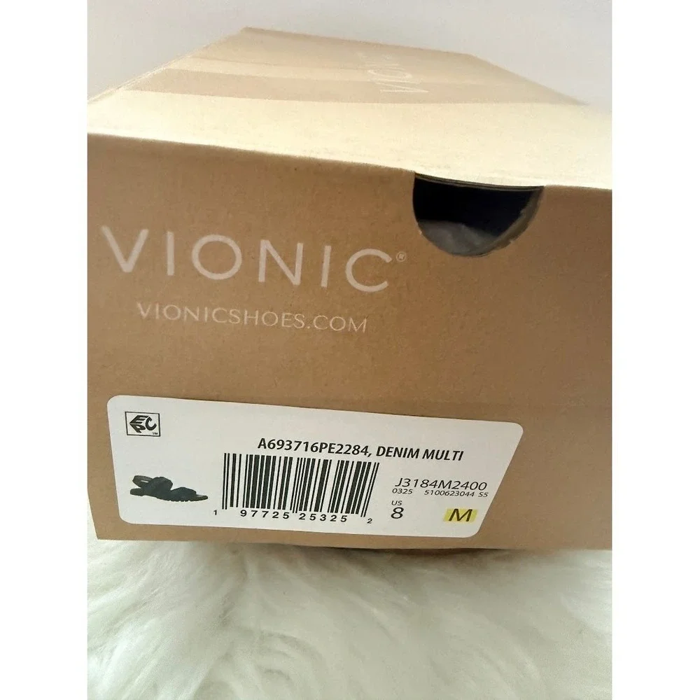 Vionic Cassidy Denim Multi Leopard Print Sandals Womens 8 Orthotic Comfort Blue - Picture 7 of 10